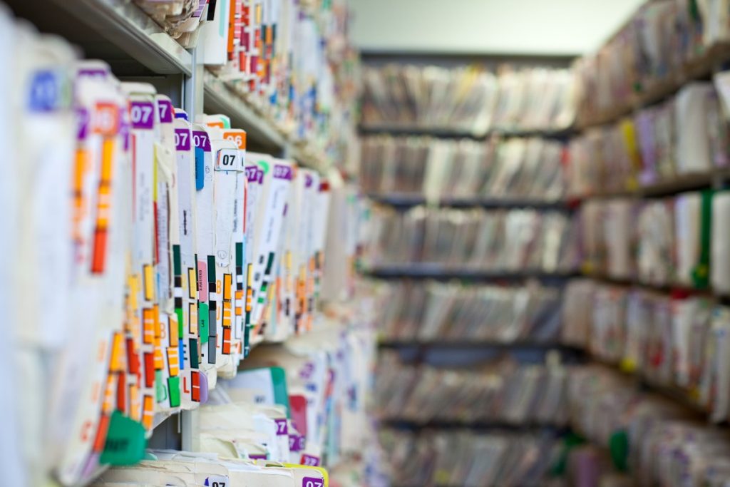 shelves full of medial records