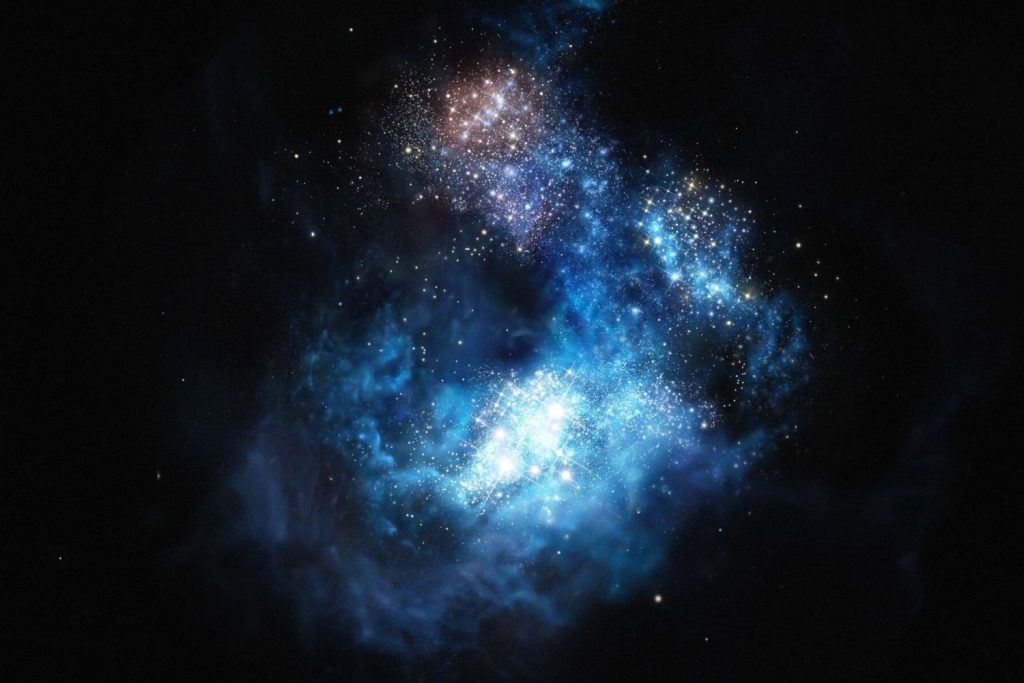 An artist's impression of a galaxy in the early universe.